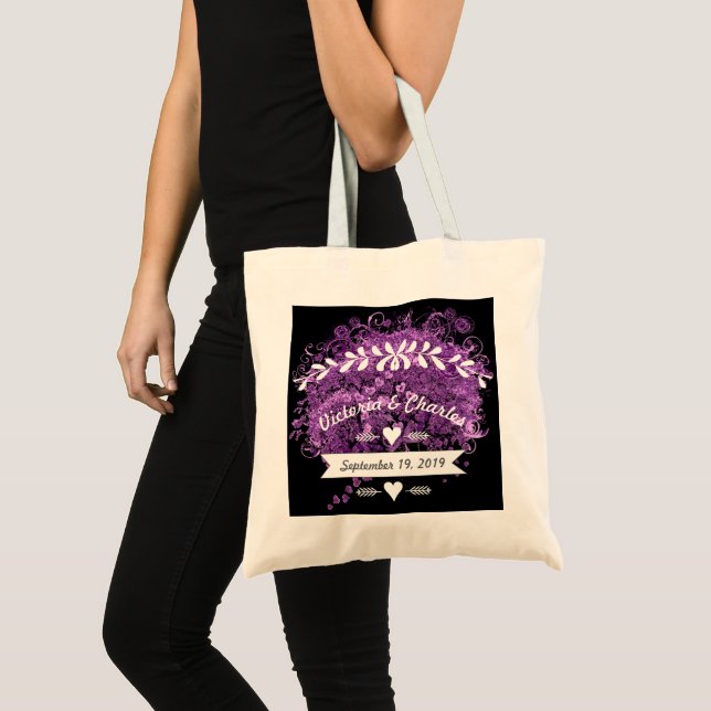 Tote Bag Mariage de feuille d'arbre de coeur violet radiant (Devant (produit))