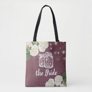 Tote Bag Mariage de la mariée Mason Jar Hydrangea Chaîne Lu