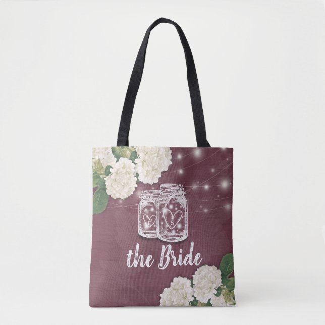 Tote Bag Mariage de la mariée Mason Jar Hydrangea Chaîne Lu (Devant)