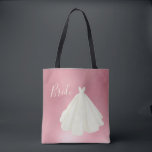 Tote Bag Mariage de mariée Script rose métal<br><div class="desc">Chic sac fourre-tout "Bride" avec une belle robe mariage couleur aquarelle sur un arrière - plan métallique faux rose. Magnifique.</div>