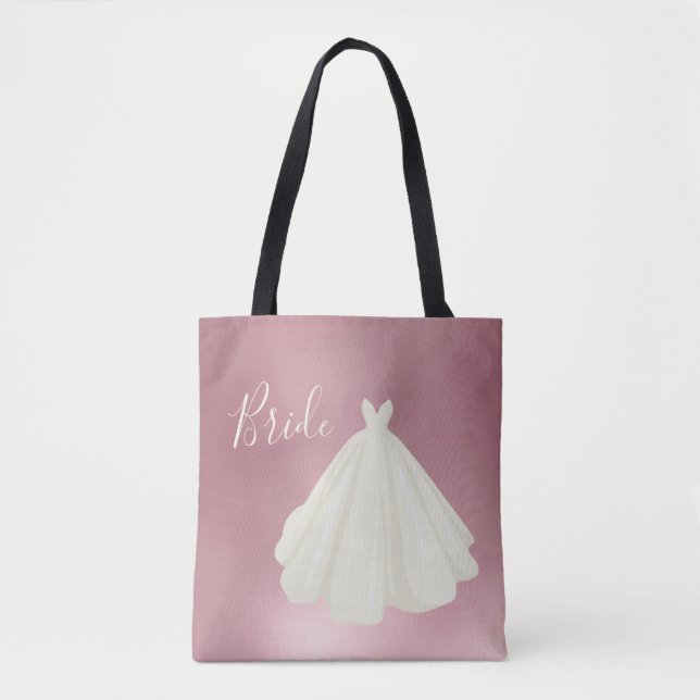 Tote Bag Mariage de mariée Script rose métal (Devant)