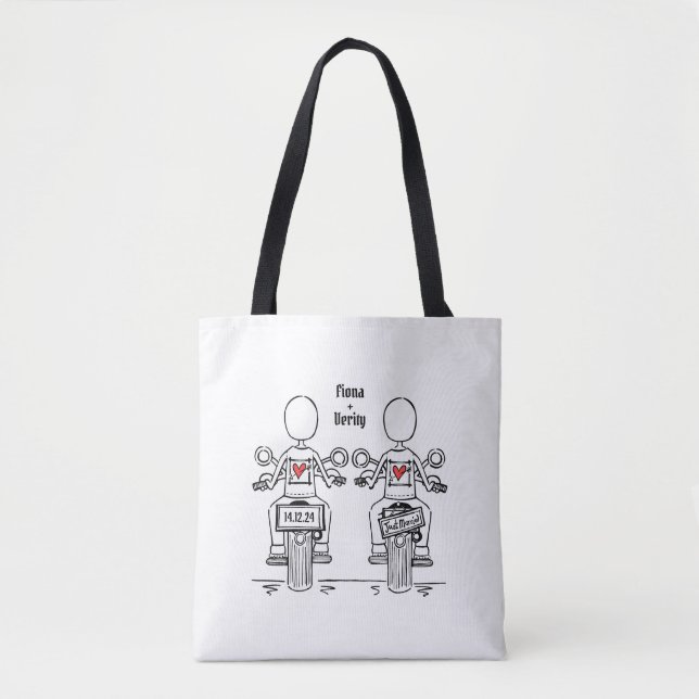 Tote Bag Mariage de motocyclette de deux mariées (Devant)