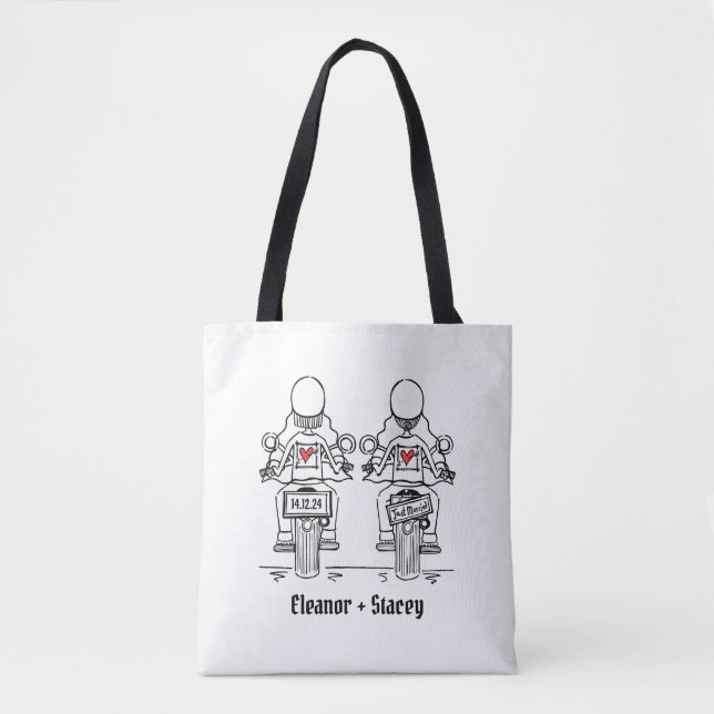 Tote Bag Mariage de motocyclette de deux mariées (Devant)