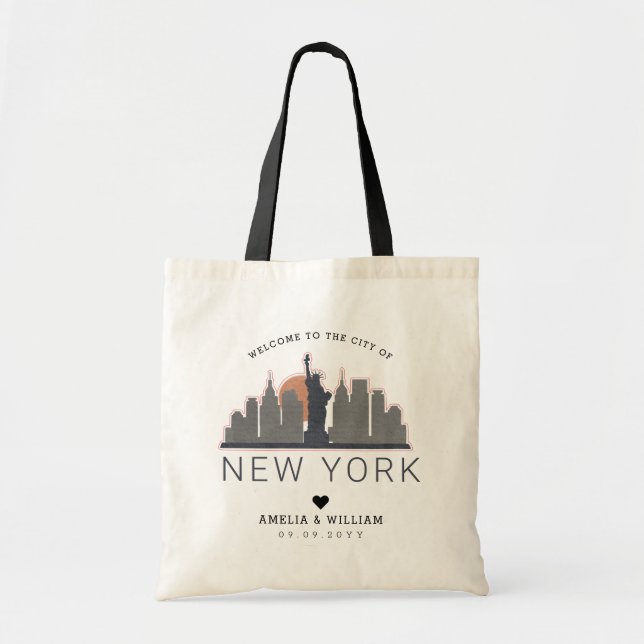 Tote Bag Mariage de New York | Skyline stylisée (Devant)