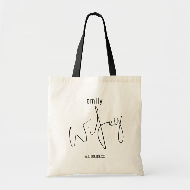 Tote Bag Mariage de nom Wifey Script moderne Date (Devant)