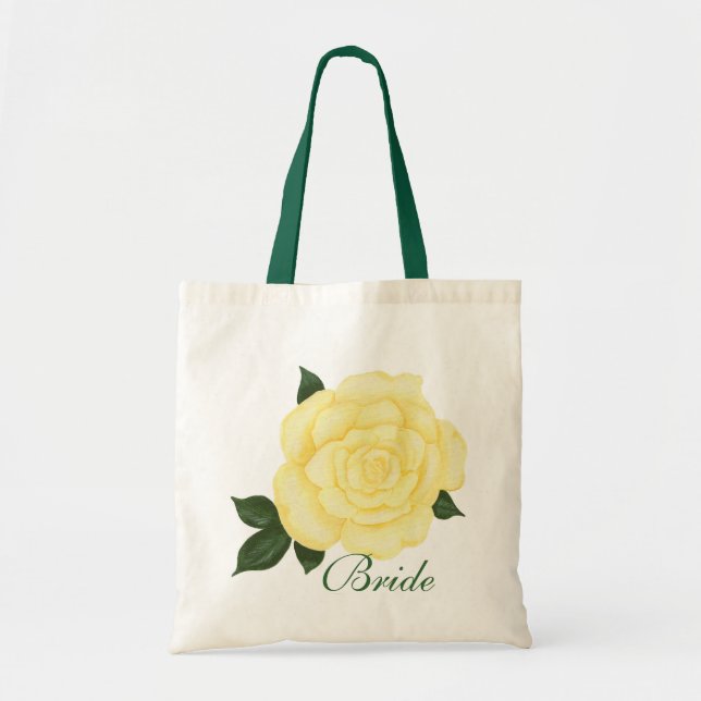 Tote Bag Mariage de peinture rose jaune, mariée florale (Devant)