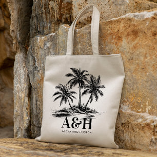 Tote Bag Mariage de plage Monogramme élégant Palm Tree simp