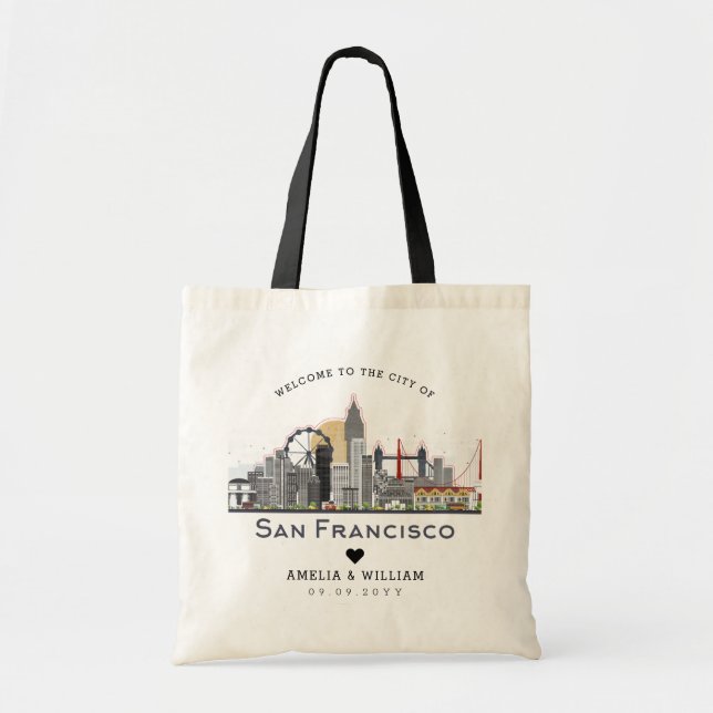 Tote Bag Mariage de San Francisco | Skyline stylisée (Devant)