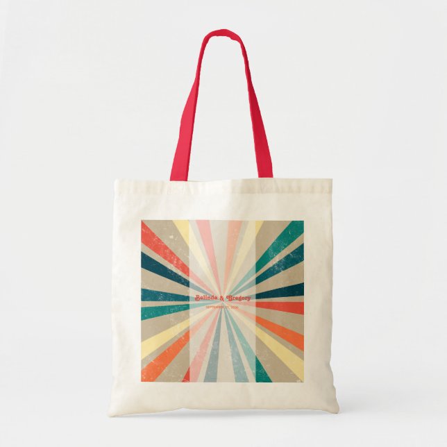Tote Bag Mariage de Sunburst Arc-en-ciel coloré rétro (Devant)