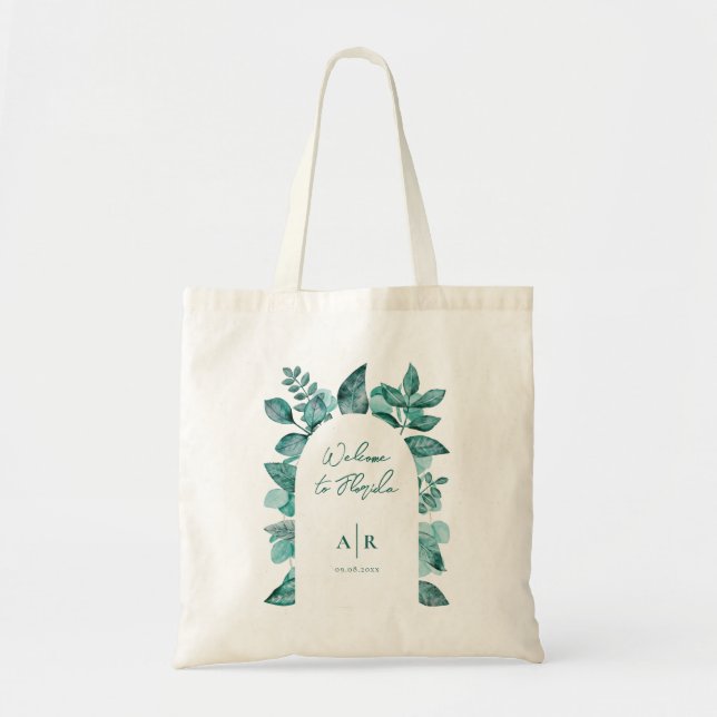 Tote Bag Mariage de verdure turquoise Bienvenue Hôtel Invit (Devant)