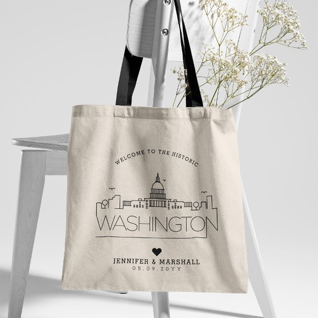 Tote Bag Mariage de Washington DC | Skyline stylisée (Créateur téléchargé)