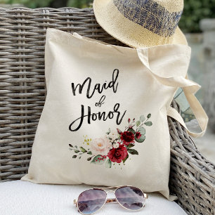 Tote Bag Mariage demoiselle d'honneur floral Bourgogne Blus