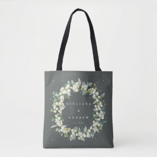 Tote Bag Mariage d'hiver en gris-vert Sorbier+Eucalyptus