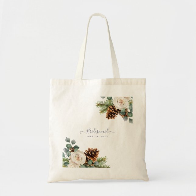 Tote Bag Mariage d'hiver Eucalyptus Verdure Roses blanches (Devant)