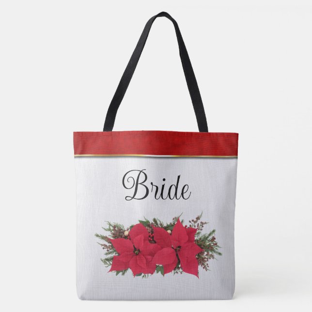 Tote Bag Mariage d'hiver Poinsettia Rouge (Devant)