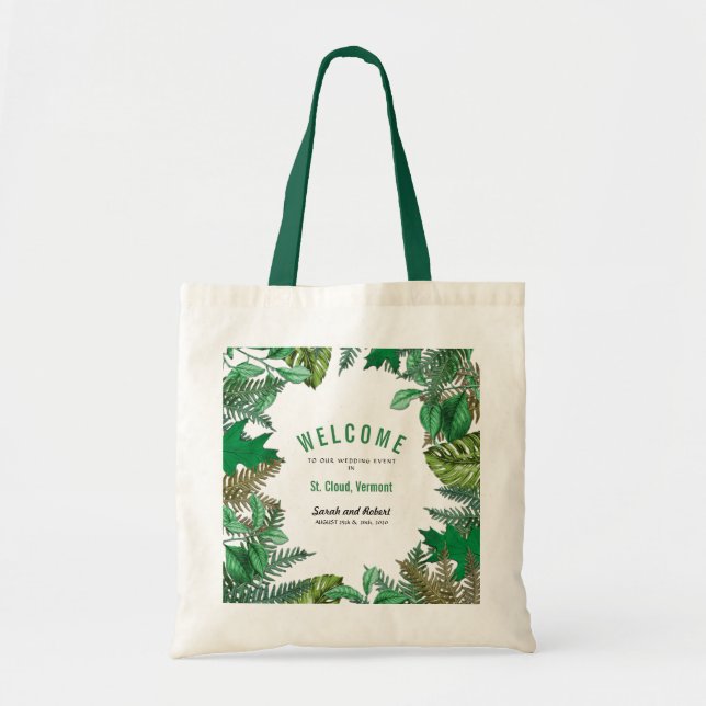 Tote Bag Mariage du Week-end Feuille de verdure Bienvenue (Devant)