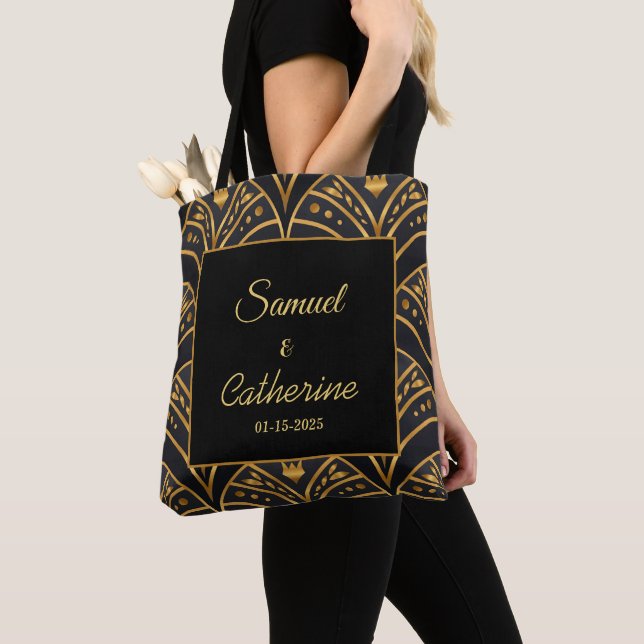 Tote Bag Mariage élégant Black Gold Stylish Personnaliser (De près)