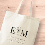 Tote Bag Mariage Élégant Chic Moderne Monogramme Foliage<br><div class="desc">Composé de simples lignes droites avec script cursif classique et typographie serif. Ces éléments sont simples,  intemporels et classiques. Il est conçu par White Paper Birch Co. exclusif pour Zazzle. Disponible ici : http://www.zazzle.com/store/whitepaperbirch</div>
