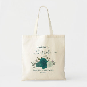 Tote Bag Mariage Élégant de la Mariée Bohème Roses Sarcelle