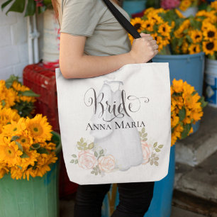 Tote Bag Mariage Élégant Mariée Moderne Floral Rose Clair