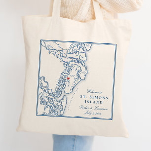 Tote Bag Mariage élégant sur l'île St. Simons Géorgie carte