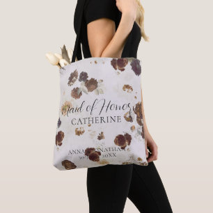 Tote Bag Mariage Élégant Toile Florale Roses Beige