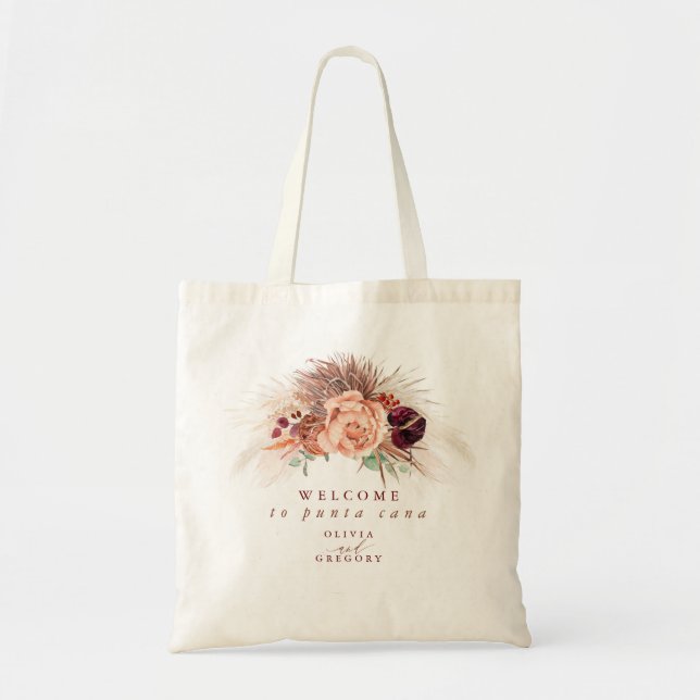 Tote Bag Mariage en terre cuite florale d'herbe des Pampas (Devant)