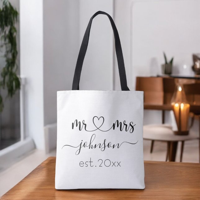 Tote Bag Mariage Fiançailles Coeur M. Mme Nom personnalisé (Créateur téléchargé)