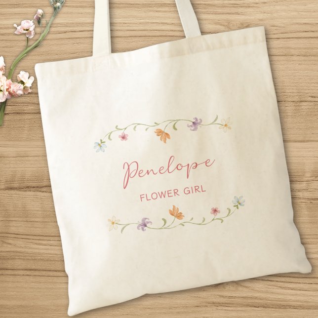 Tote Bag Mariage Fleur de Fille Personnalisé Aquarelle Flor (Créateur téléchargé)