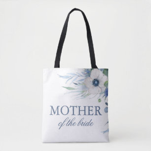 Tote Bag Mariage Fleurs Bleu Poussiéreux et Anémones