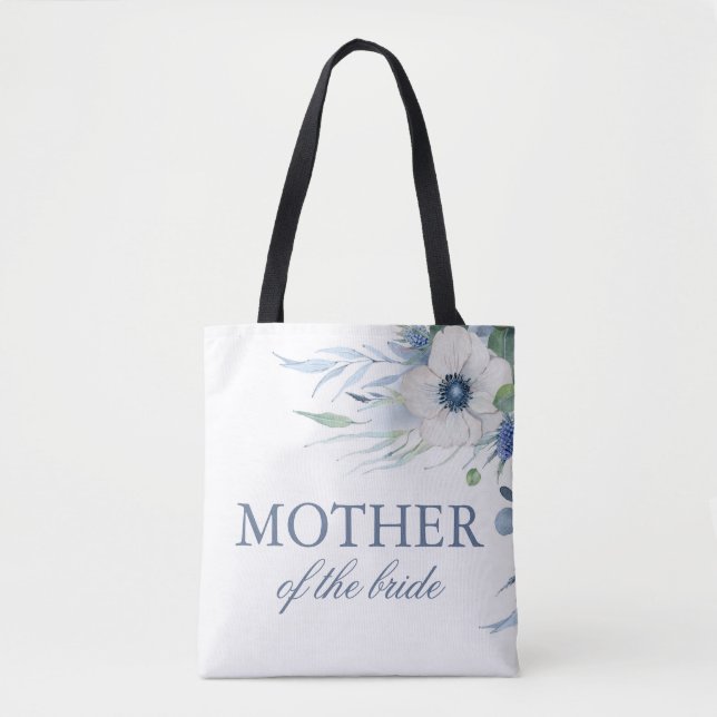Tote Bag Mariage Fleurs de Greenery Bleu Poussiéreux et d'A (Devant)
