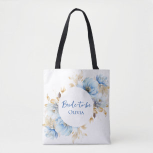 Tote Bag Mariage floral bleu glace poussiéreux