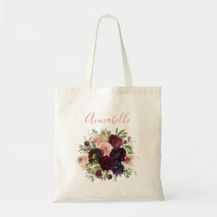 Tote Bag Mariage floral Bourgogne et rose blush
