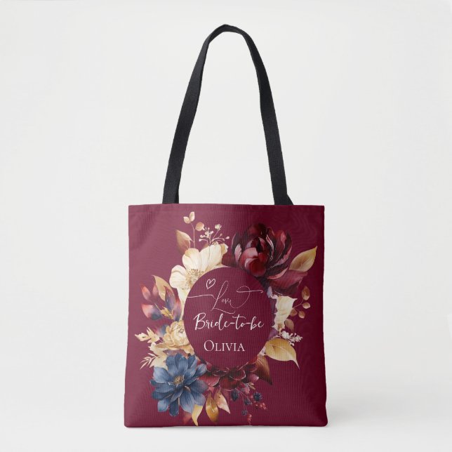 Tote Bag Mariage Floral Bourgogne Profond (Devant)