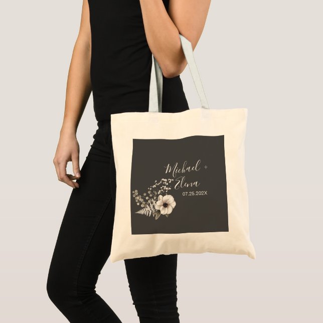 Tote Bag Mariage floral gris foncé et blanc (Devant (produit))
