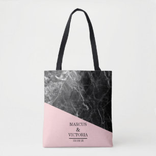 Tote Bag Mariage géométrique en marbre noir