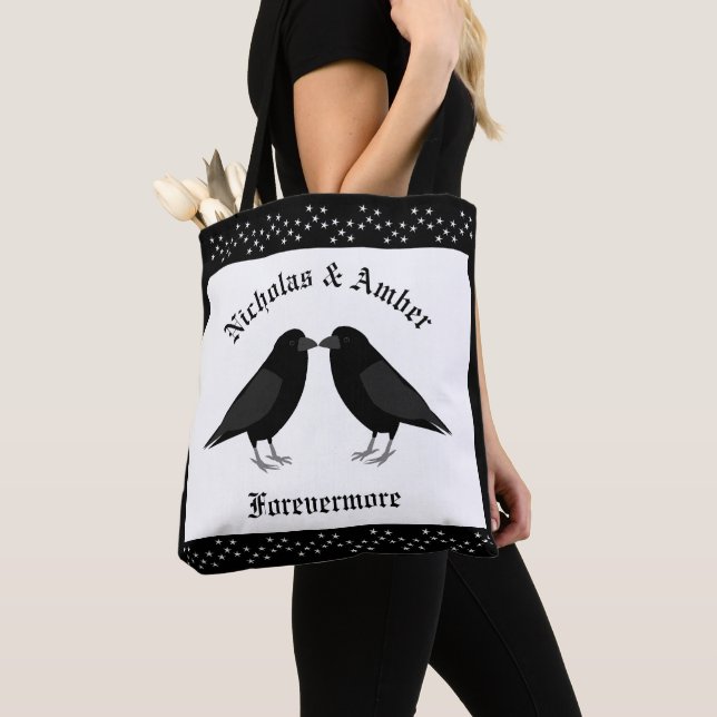 Tote Bag Mariage gothique Ravens de baiser double face (De près)