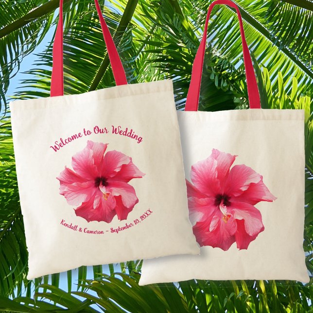 Tote Bag Mariage Hibiscus rose Accueil personnalisé (Créateur téléchargé)