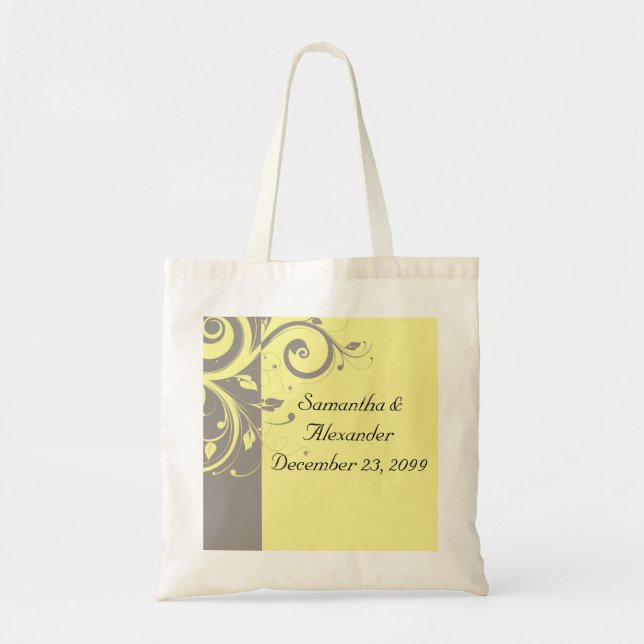 Tote Bag Mariage jaune et gris moderne de remous (Devant)