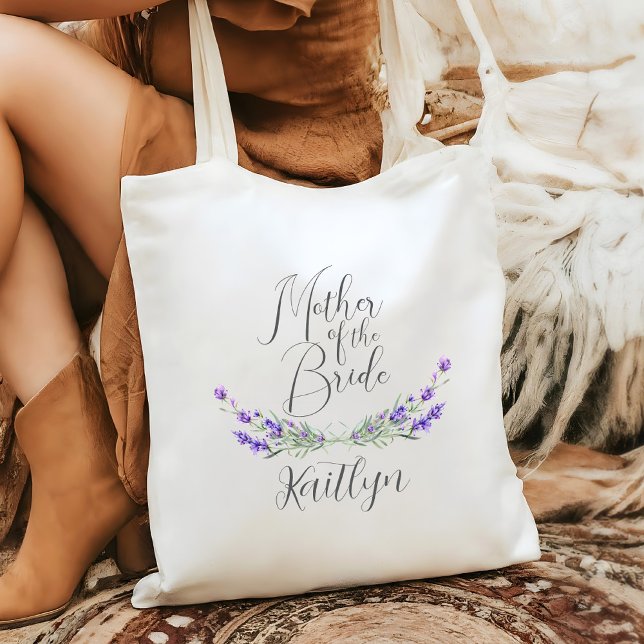 Tote Bag Mariage Lavande Laurier Belle-Mère de la Mariée  (Mother of the Bride Wedding Tote with Lavender Laurels and Script Font
)