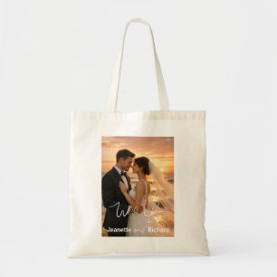 Tote Bag Mariage minimaliste moderne Photo de plage au couc
