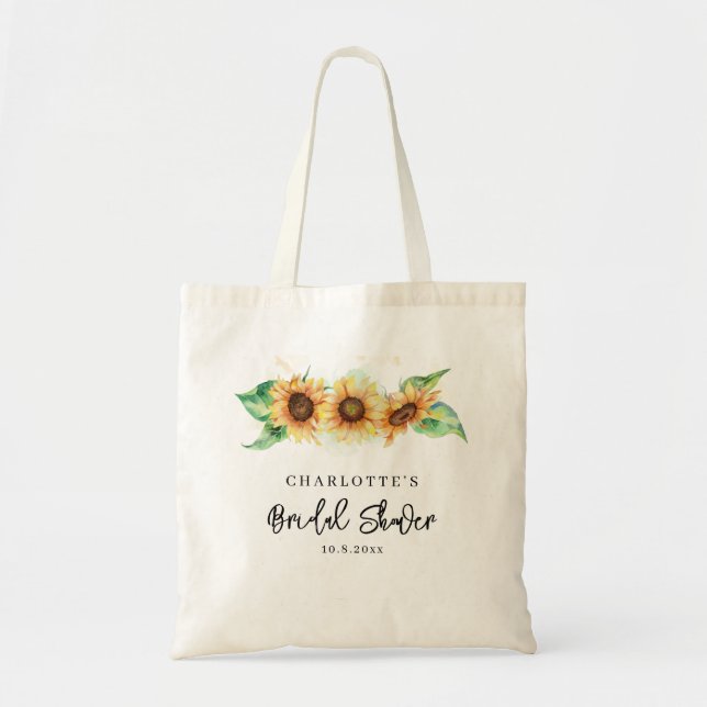 Tote Bag Mariage moderne aquarelle florale tournesol Baby S (Devant)