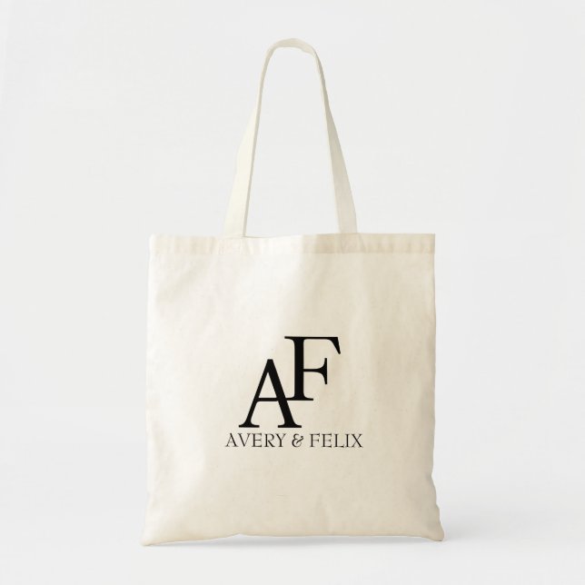 Tote Bag Mariage Monogram noir et blanc Elegant invité (Devant)