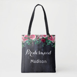 Tote Bag Mariage Monogramme Bois Bourgogne et Blush Vin