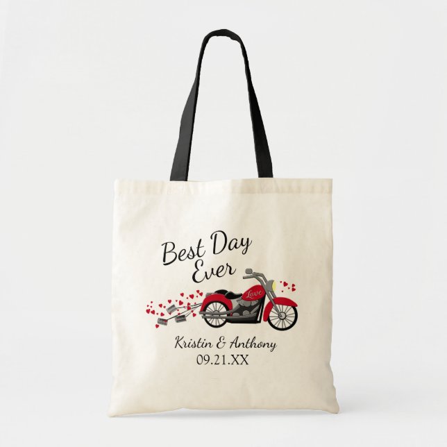 Tote Bag Mariage moto le meilleur jour jamais (Devant)
