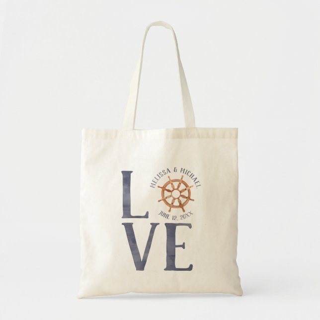 Tote Bag Mariage nautique Love Aquarelle Typographie (Devant)