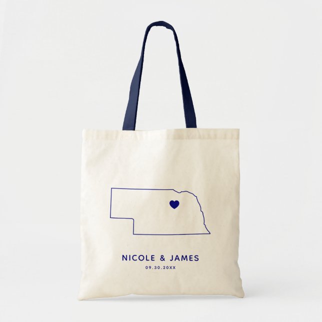 Tote Bag Mariage Nebraska Welcome Bag Map Fourre-tout, bleu (Devant)