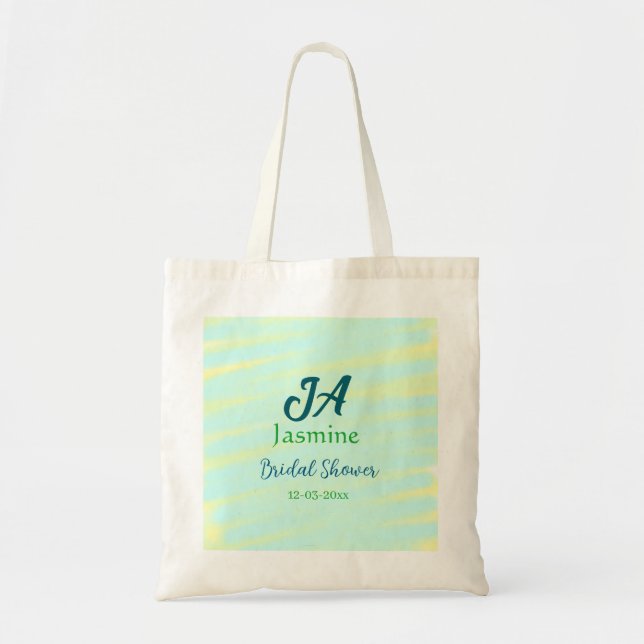 Tote Bag Mariage pastel aquarelle bleu vert nom da (Devant)