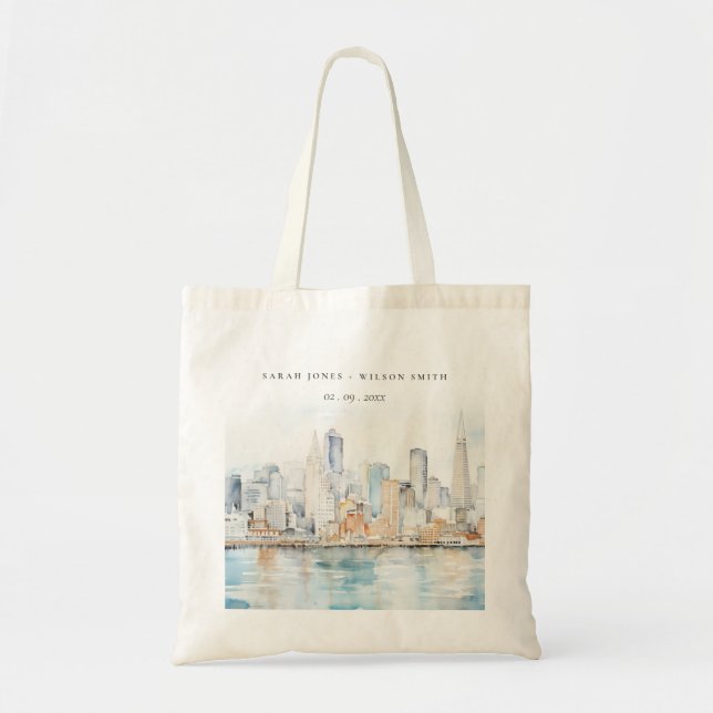 Tote Bag Mariage Paysage Aquarelle San Francisco (Devant)