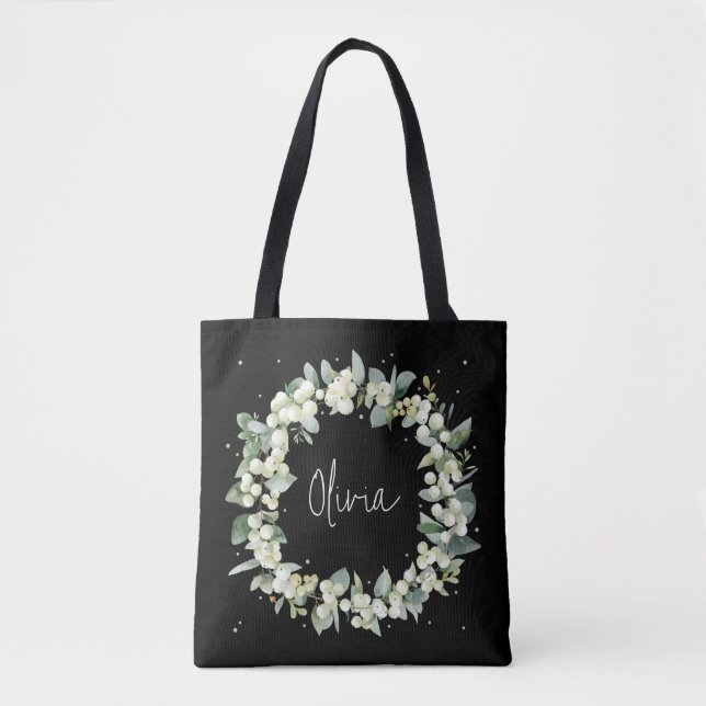 Tote Bag Mariage personnalisé Black Snowberry+Eucalyptus (Devant)